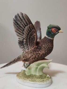 Lefton Porcelain Brown & Green Pheasant Figurine Decorative Bird